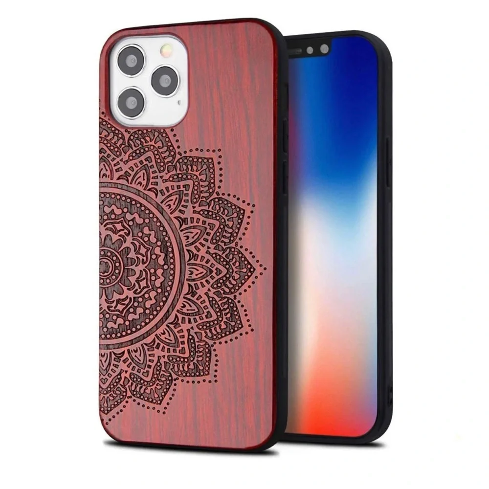 Wood Engraved Case Slim Protective Cover Bumper Case for Apple iPhone 12/12 Pro - Picture 11 of 11